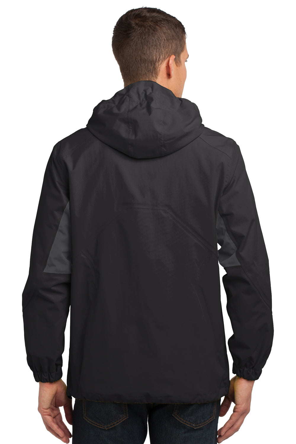 Port Authority J322 Mens Cascade Waterproof Full Zip Hooded Jacket Black/Grey Back