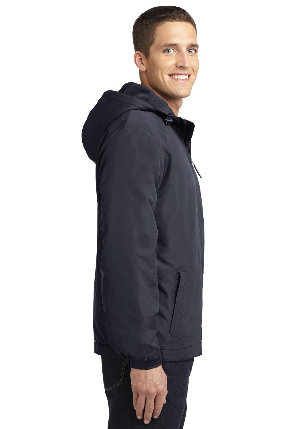 Port Authority J327 Mens Charger Wind & Water Resistant Full Zip Hooded Jacket Battleship Grey Side