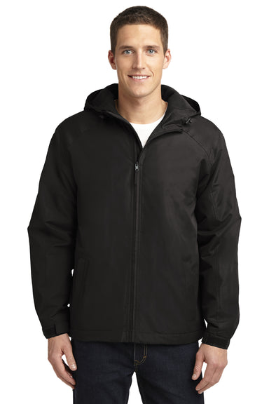 Port Authority J327 Mens Charger Wind & Water Resistant Full Zip Hooded Jacket Black Front