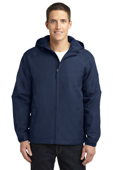Port Authority J327 Mens Charger Wind & Water Resistant Full Zip Hooded Jacket Navy Blue Front