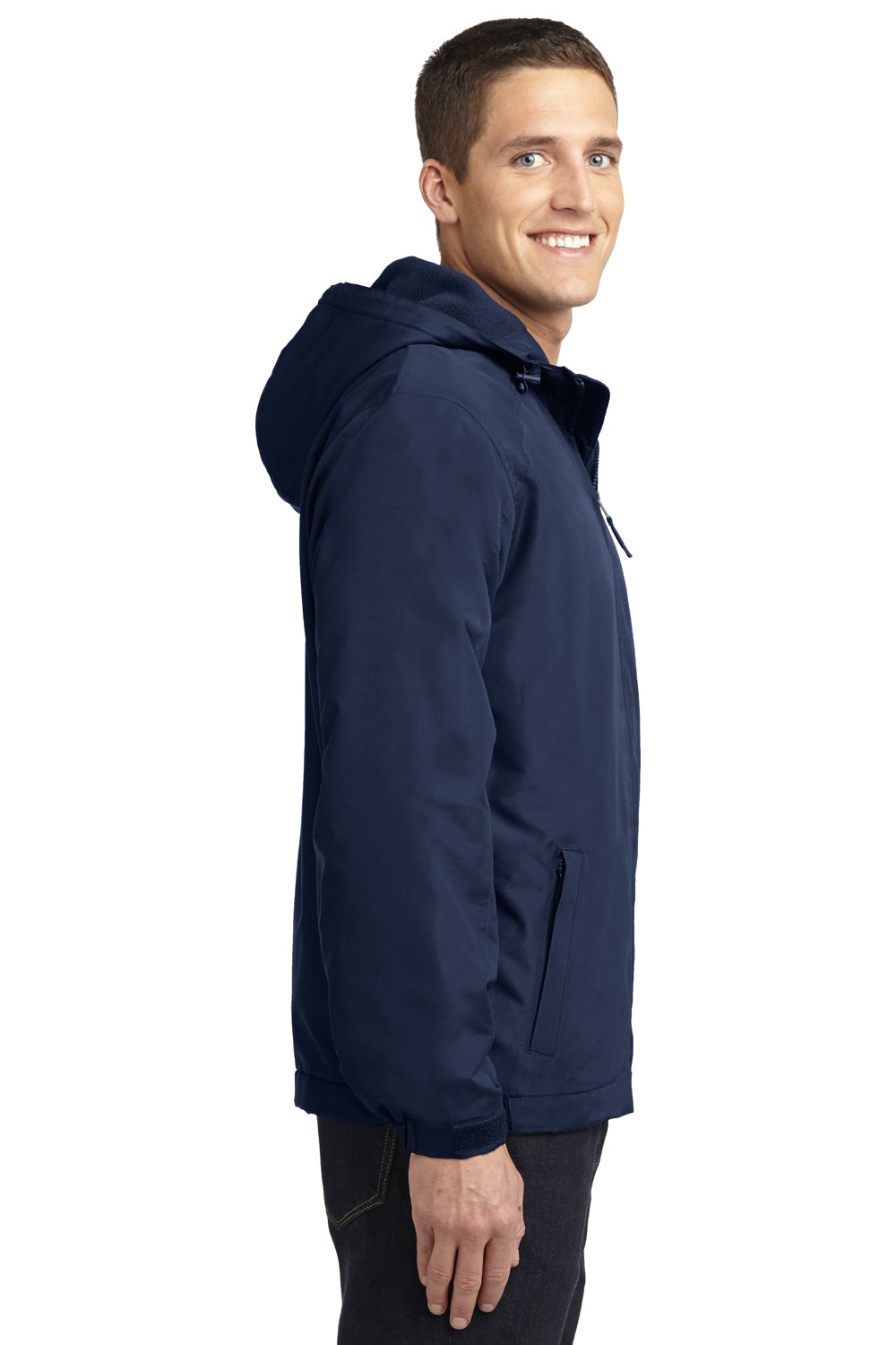 Port Authority J327 Mens Charger Wind & Water Resistant Full Zip Hooded Jacket Navy Blue Side