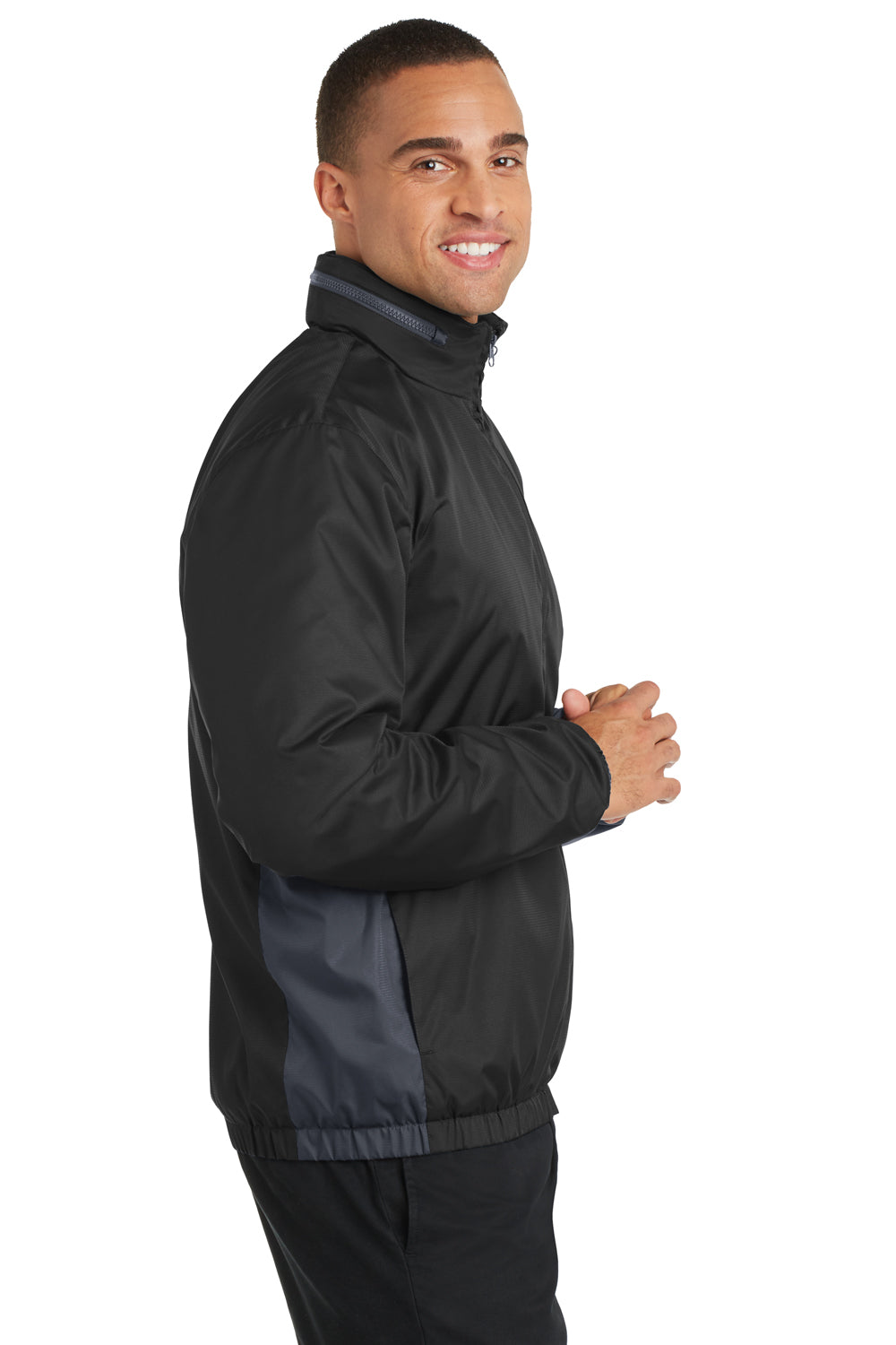 Port Authority J330 Mens Core Wind & Water Resistant Full Zip Jacket Black/Grey Side