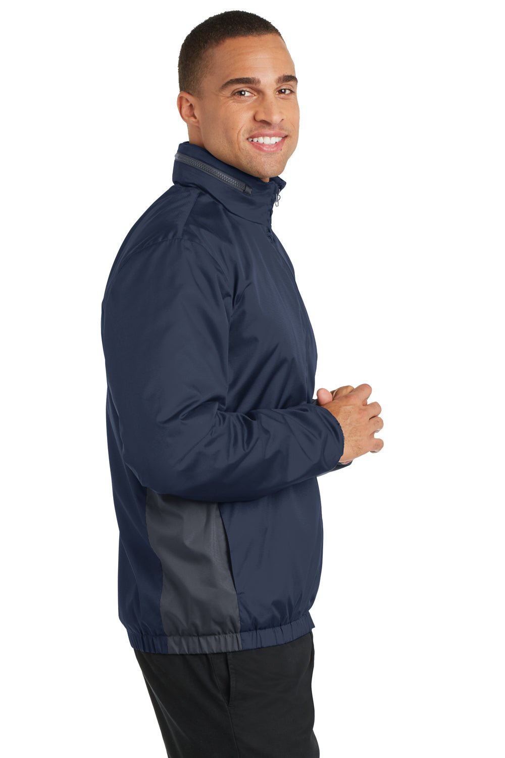 Port Authority J330 Mens Core Wind & Water Resistant Full Zip Jacket Navy Blue/Grey Side