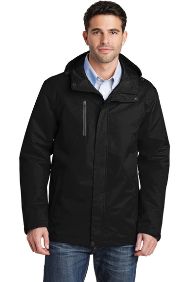Port Authority J331 Mens All Conditions Waterproof Full Zip Hooded Jacket Black Front