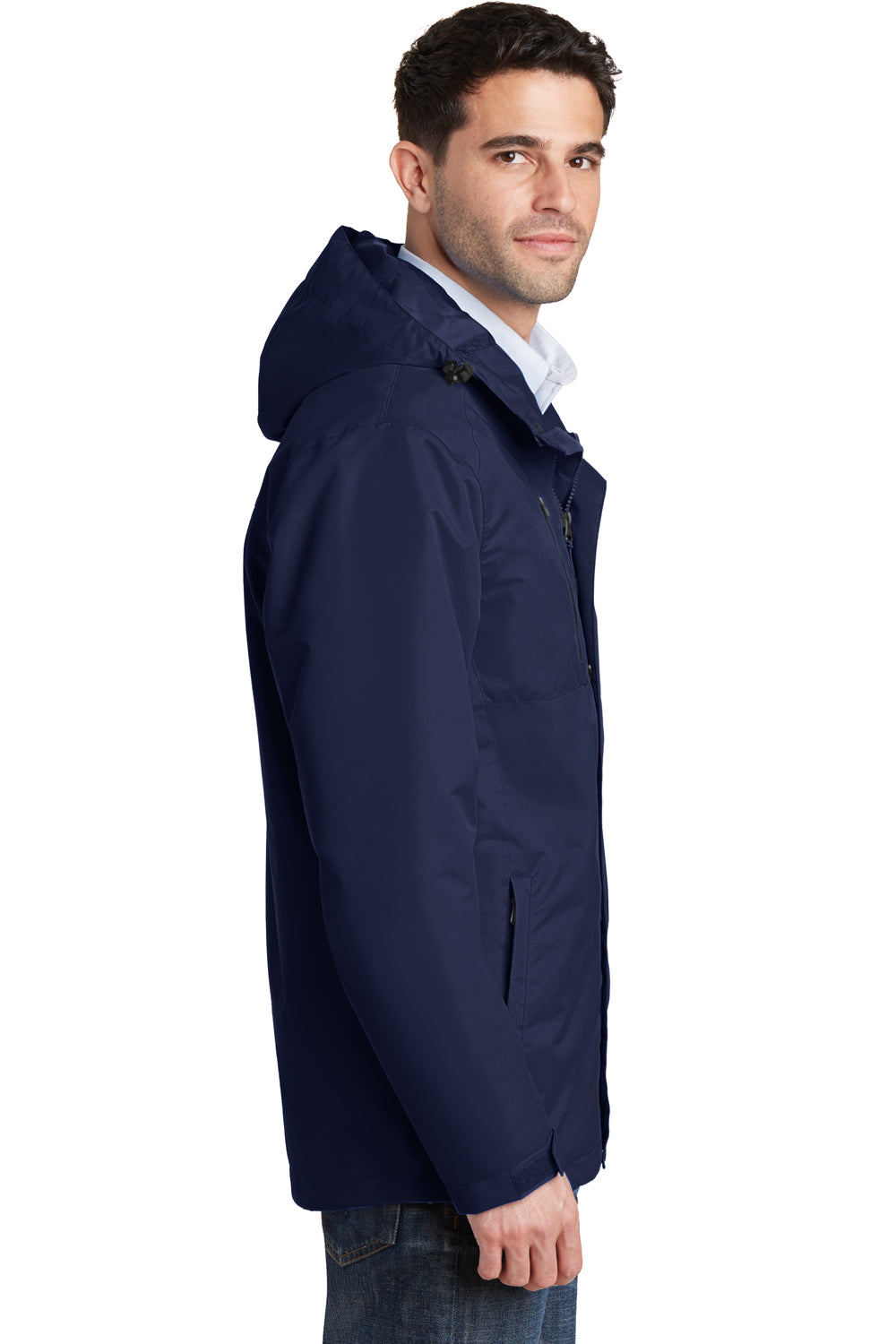 Port Authority J331 Mens All Conditions Waterproof Full Zip Hooded Jacket Navy Blue Side