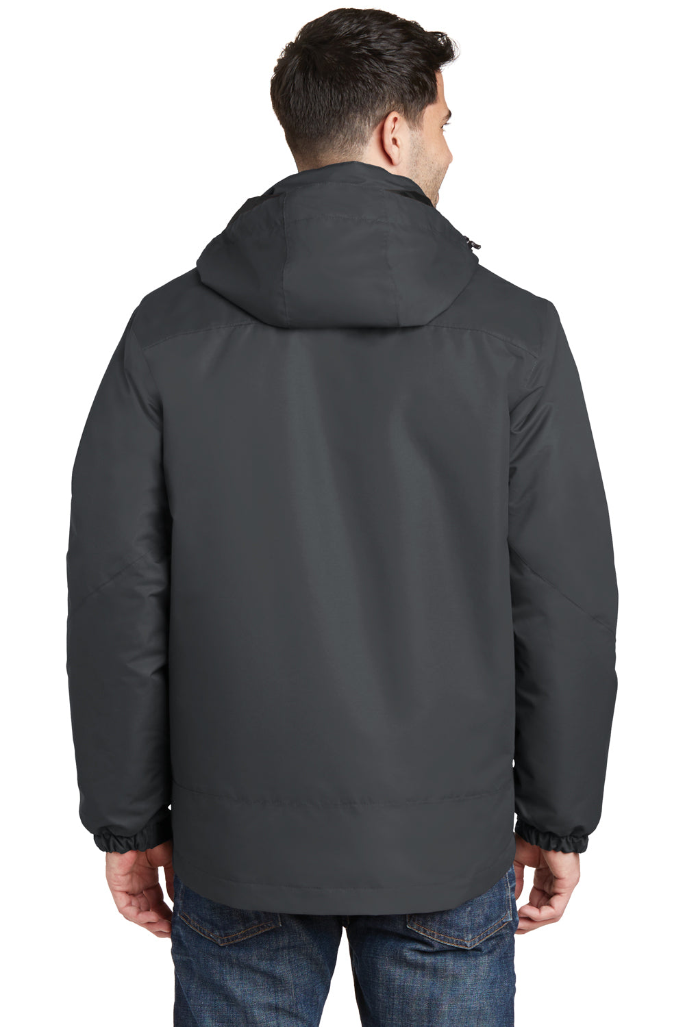 Port Authority J332 Mens Vortex 3-in-1 Waterproof Full Zip Hooded Jacket Magnet Grey/Orange Back