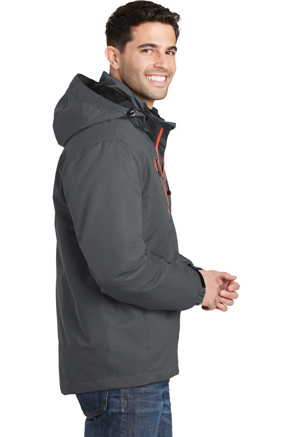 Port Authority J332 Mens Vortex 3-in-1 Waterproof Full Zip Hooded Jacket Magnet Grey/Orange Side