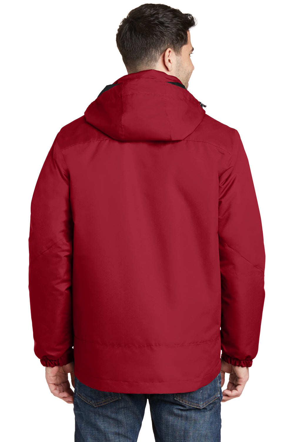 Port Authority J332 Mens Vortex 3-in-1 Waterproof Full Zip Hooded Jacket Red/Black Back