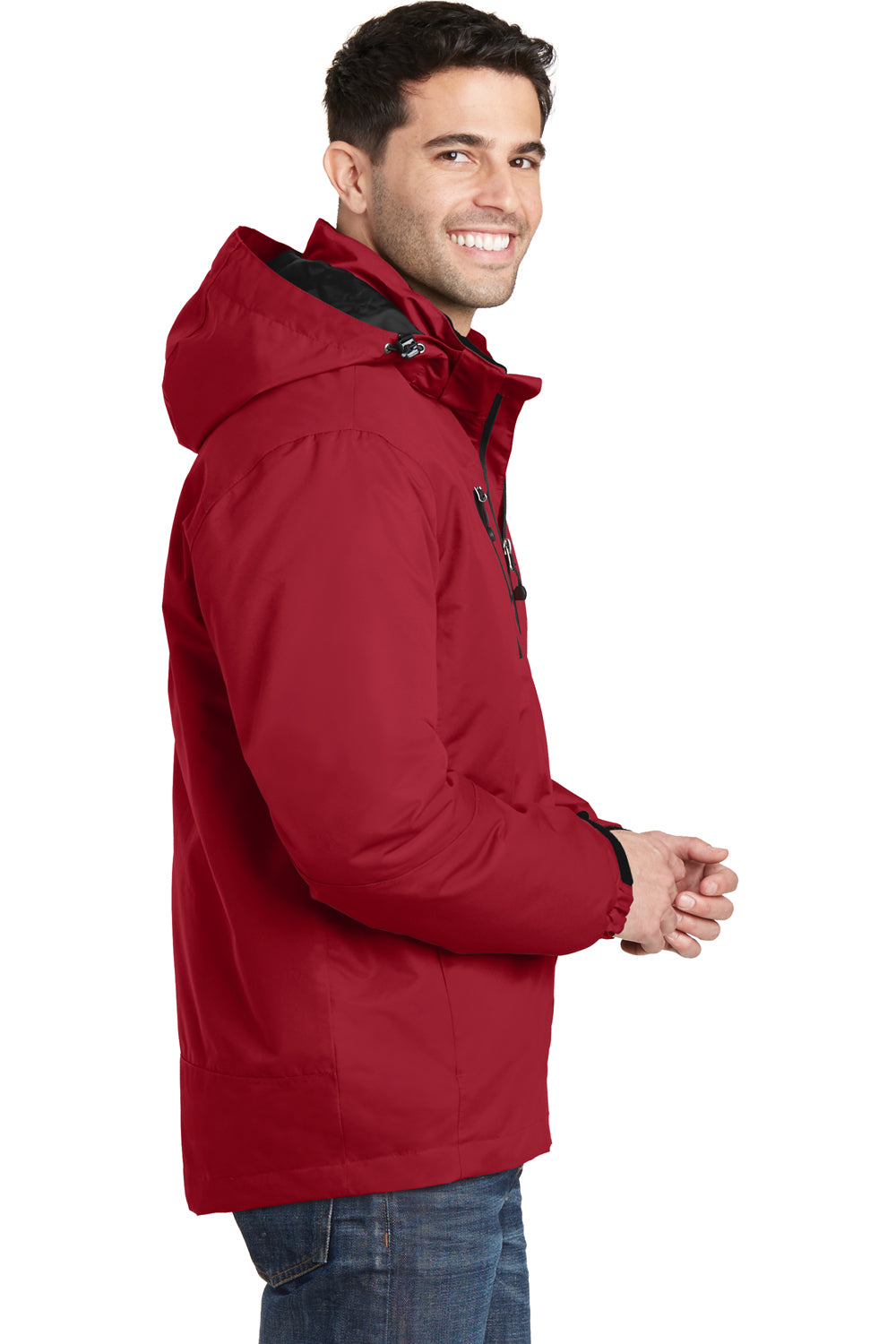 Port Authority J332 Mens Vortex 3-in-1 Waterproof Full Zip Hooded Jacket Red/Black Side