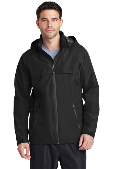 Port Authority J333 Mens Torrent Waterproof Full Zip Hooded Jacket Black Front