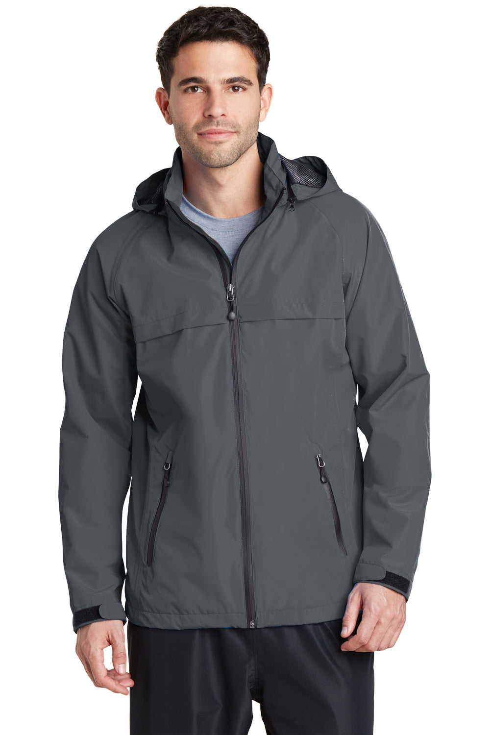 Port Authority J333 Mens Torrent Waterproof Full Zip Hooded Jacket Grey Front
