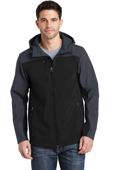 Port Authority J335 Mens Core Wind & Water Resistant Full Zip Hooded Jacket Black/Grey Front