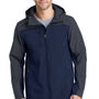 Port Authority Mens Core Wind & Water Resistant Full Zip Hooded Jacket - Dress Navy Blue/Battleship Grey