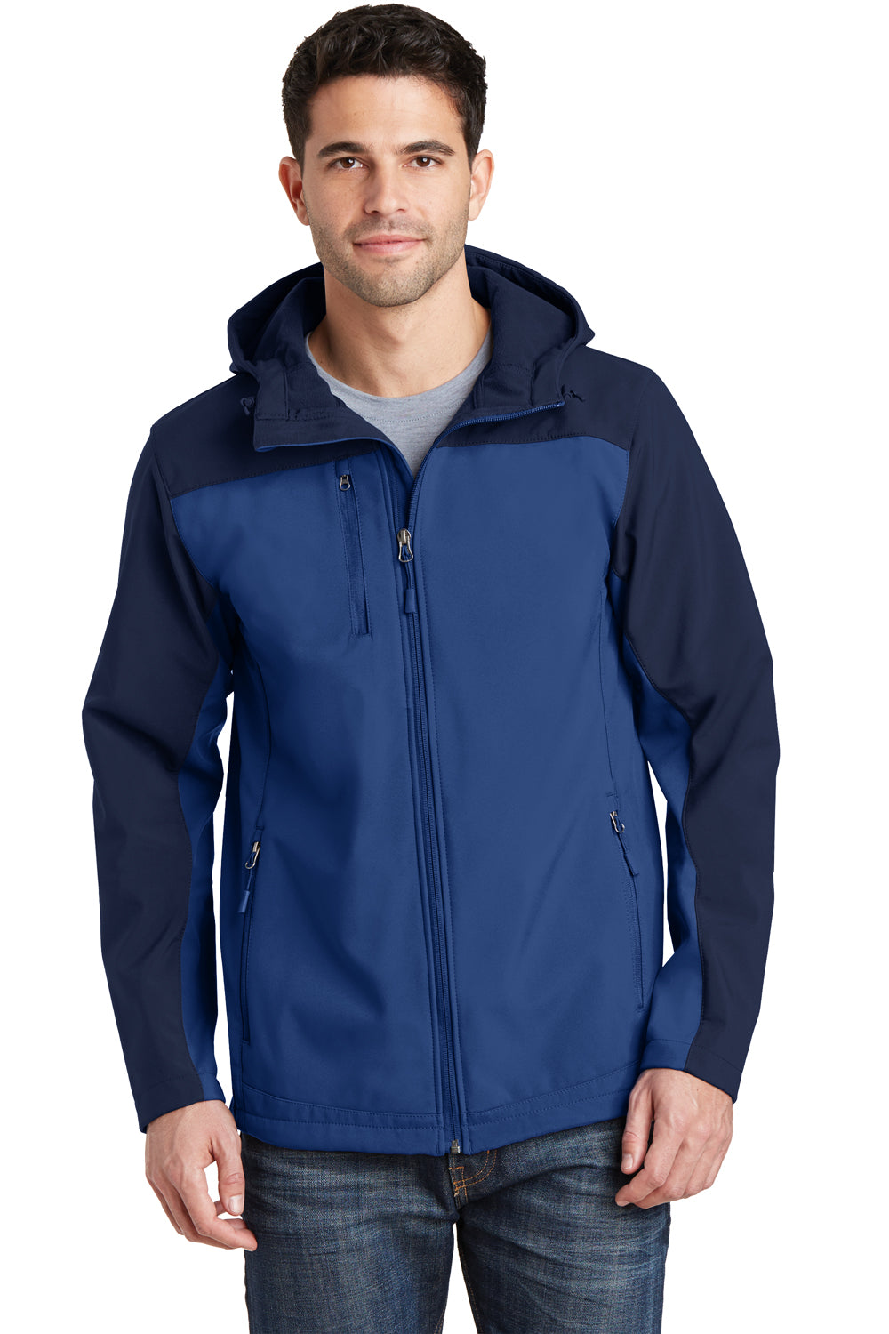 Port Authority J335 Mens Core Wind & Water Resistant Full Zip Hooded Jacket Royal Blue/Navy Blue Front