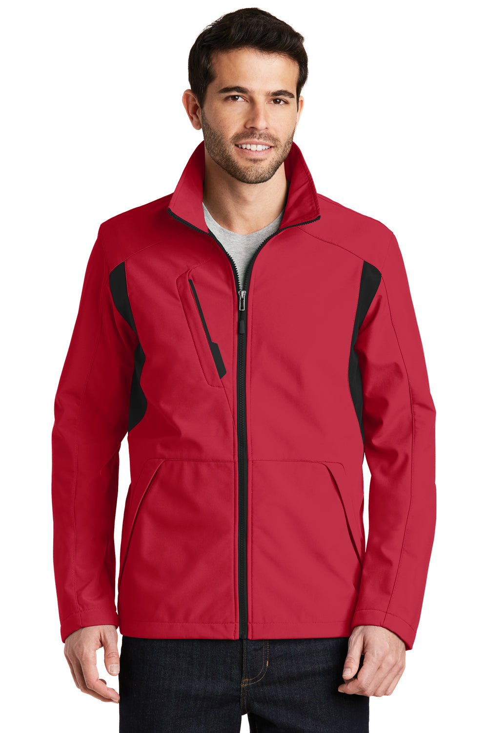 Port Authority J336 Mens Wind & Water Resistant Full Zip Jacket Red/Black Front