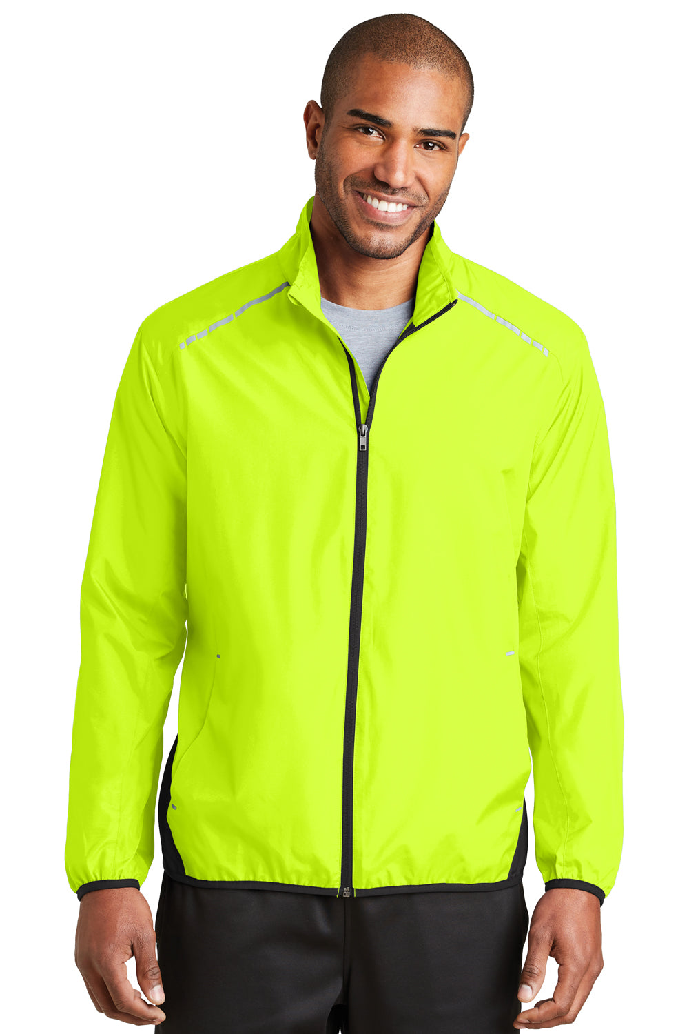 Port Authority J345 Mens Zephyr Reflective Hit Wind & Water Resistant Full Zip Jacket Safety Yellow Front