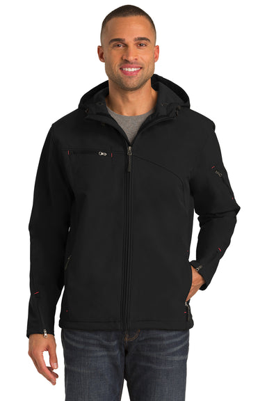 Port Authority J706 Mens Wind & Water Resistant Full Zip Hooded Jacket Black Front