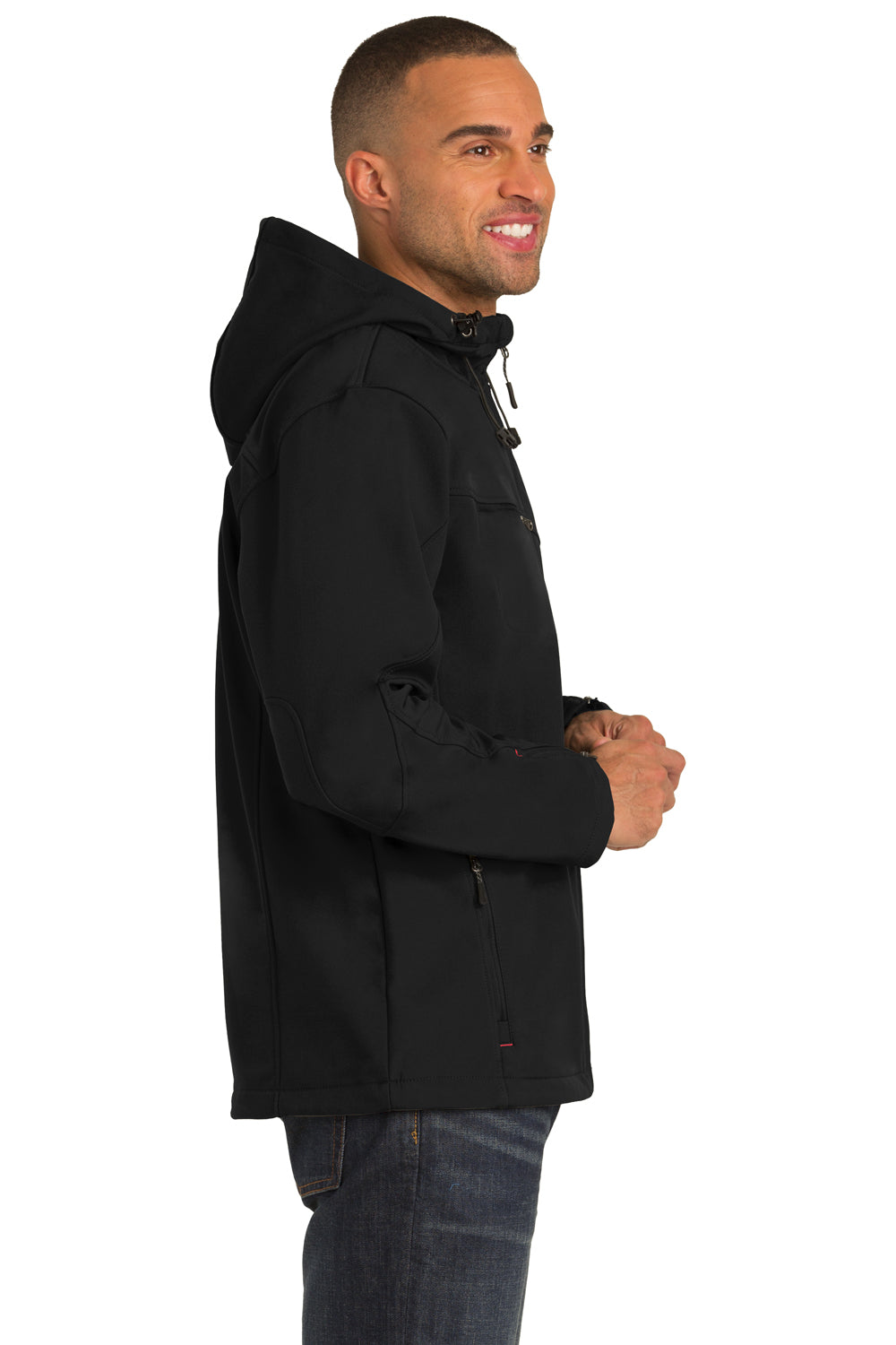 Port Authority J706 Mens Wind & Water Resistant Full Zip Hooded Jacket Black Side