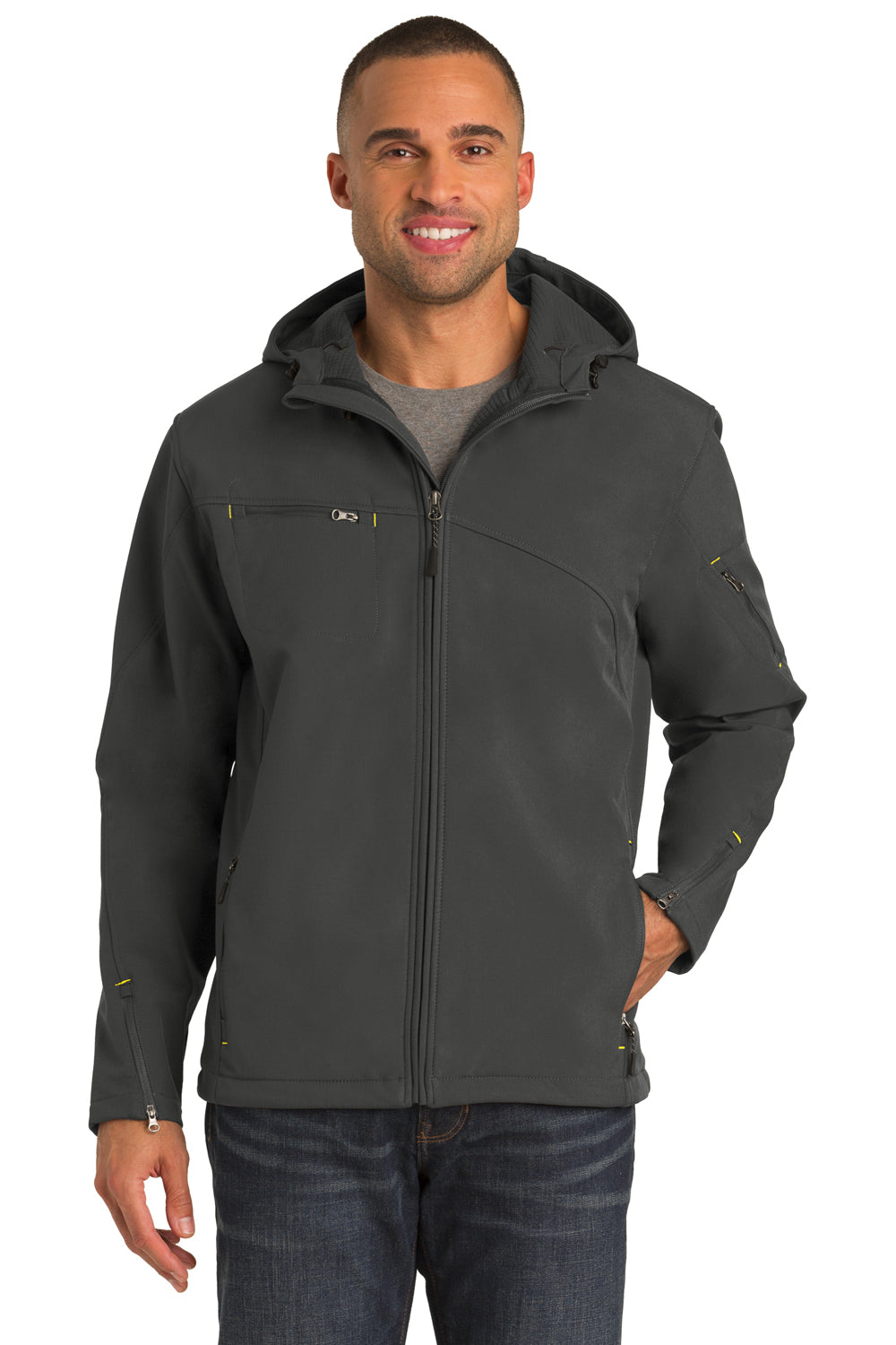 Port Authority J706 Mens Wind & Water Resistant Full Zip Hooded Jacket Charcoal Grey Front
