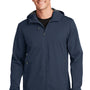 Port Authority Mens Active Wind & Water Resistant Full Zip Hooded Jacket - Dress Navy Blue