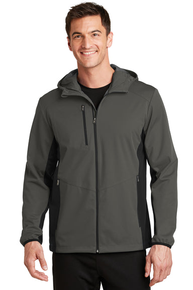 Port Authority J719 Mens Active Wind & Water Resistant Full Zip Hooded Jacket Grey Steel/Black Front