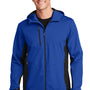 Port Authority Mens Active Wind & Water Resistant Full Zip Hooded Jacket - True Royal Blue/Deep Black