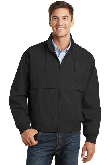 Port Authority J753 Mens Classic Poplin Wind & Water Resistant Full Zip Jacket Black Front