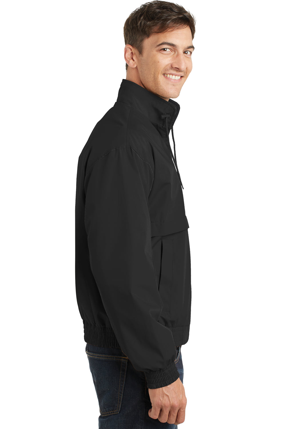 Port Authority J753 Mens Classic Poplin Wind & Water Resistant Full Zip Jacket Black Side