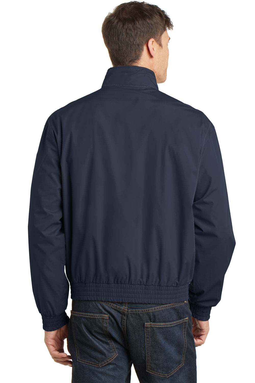 Port Authority J753 Mens Classic Poplin Wind & Water Resistant Full Zip Jacket Navy Blue Back