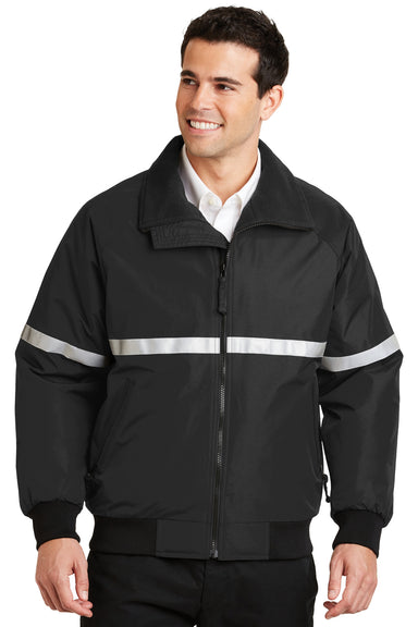 Port Authority J754R Mens Challenger Wind & Water Resistant Full Zip Jacket Black Front