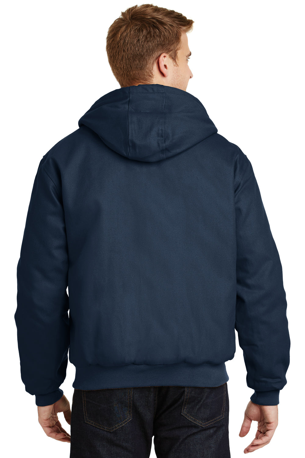 CornerStone J763H Mens Duck Cloth Full Zip Hooded Jacket Navy Blue Back