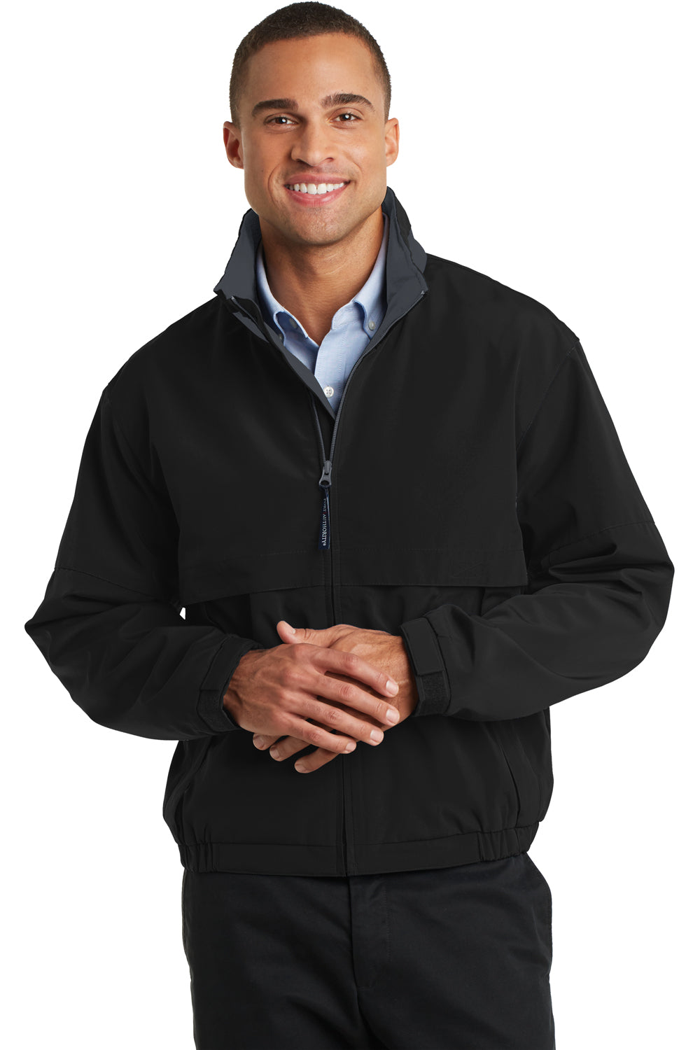 Port Authority J764 Mens Legacy Wind & Water Resistant Full Zip Hooded Jacket Black Front
