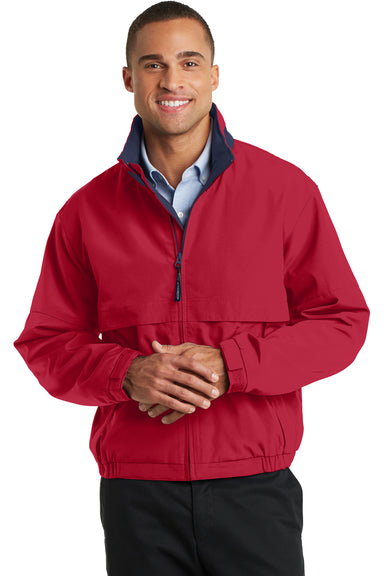 Port Authority J764 Mens Legacy Wind & Water Resistant Full Zip Hooded Jacket Red Front
