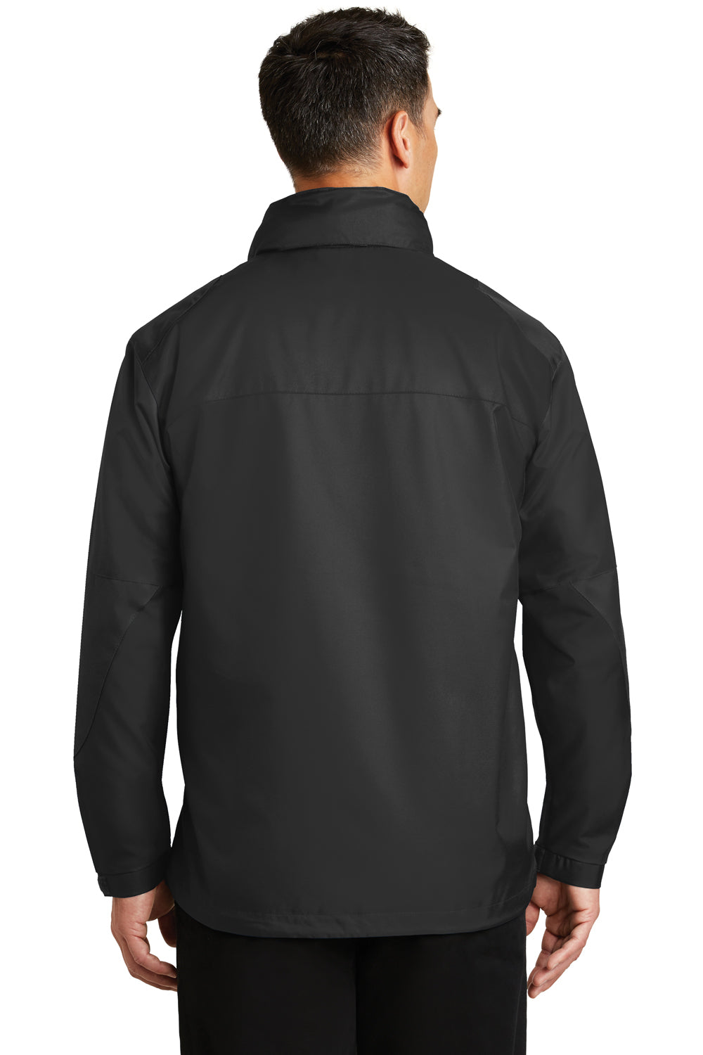 Port Authority J768 Mens Endeavor Wind & Water Resistant Full Zip Hooded Jacket Black Back