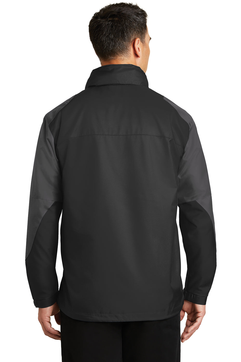 Port Authority J768 Mens Endeavor Wind & Water Resistant Full Zip Hooded Jacket Black/Grey Back