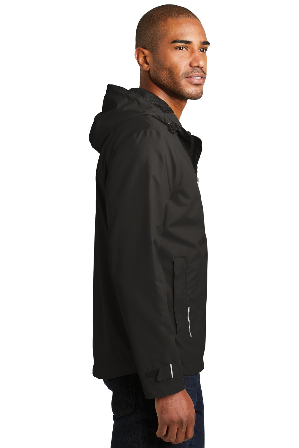 Port Authority J7710 Mens Northwest Slicker Waterproof Full Zip Hooded Jacket Black Side