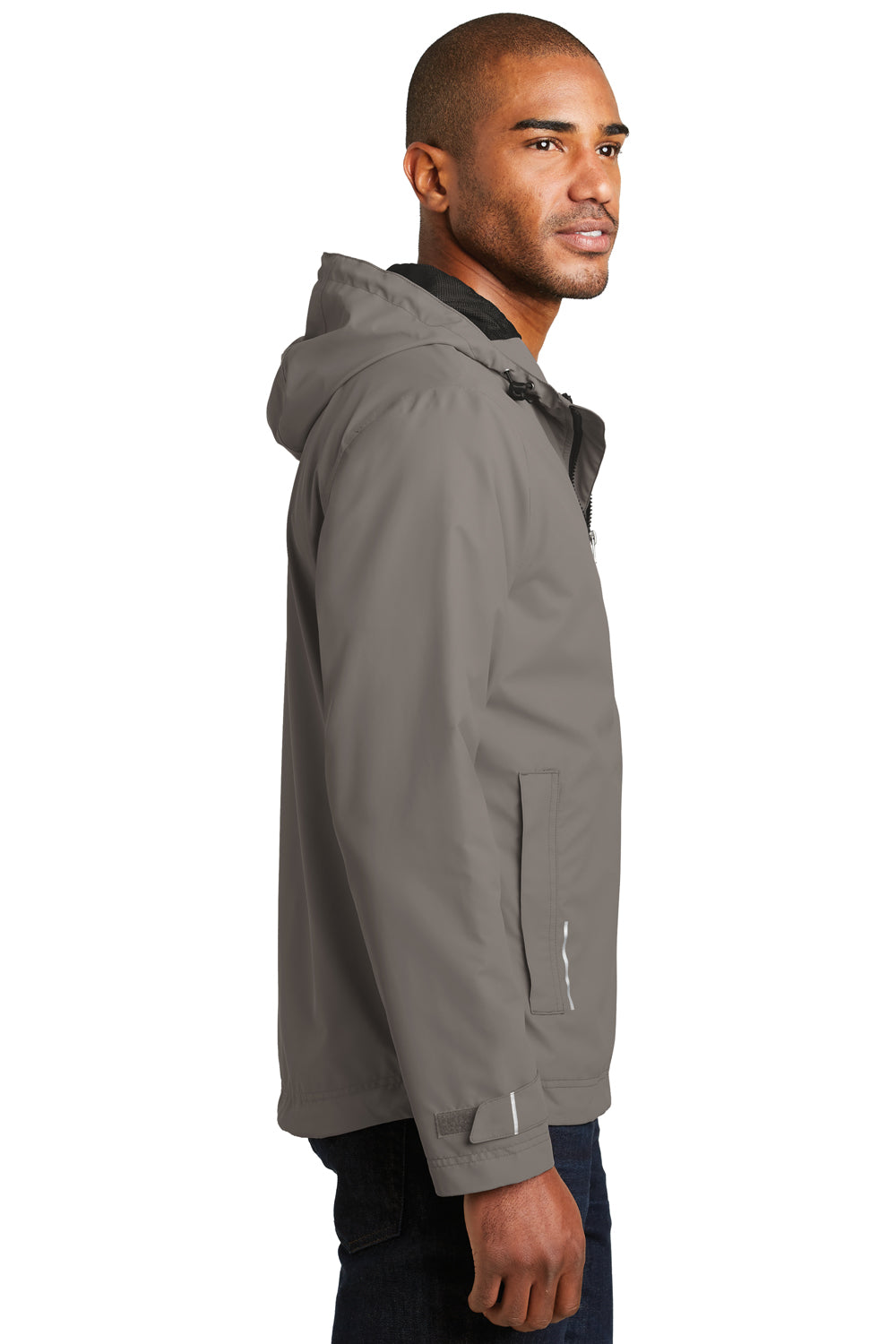 Port Authority J7710 Mens Northwest Slicker Waterproof Full Zip Hooded Jacket Northern Grey Side