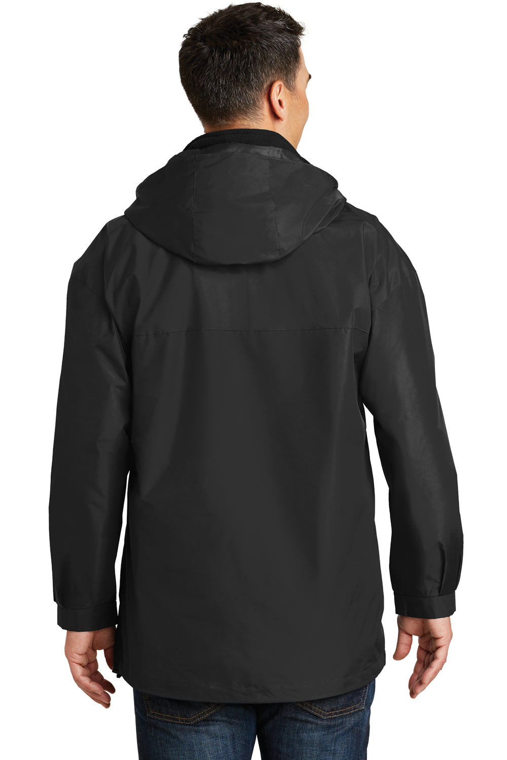 Port Authority J777 Mens 3-in-1 Wind & Water Resistant Full Zip Hooded Jacket Black Back