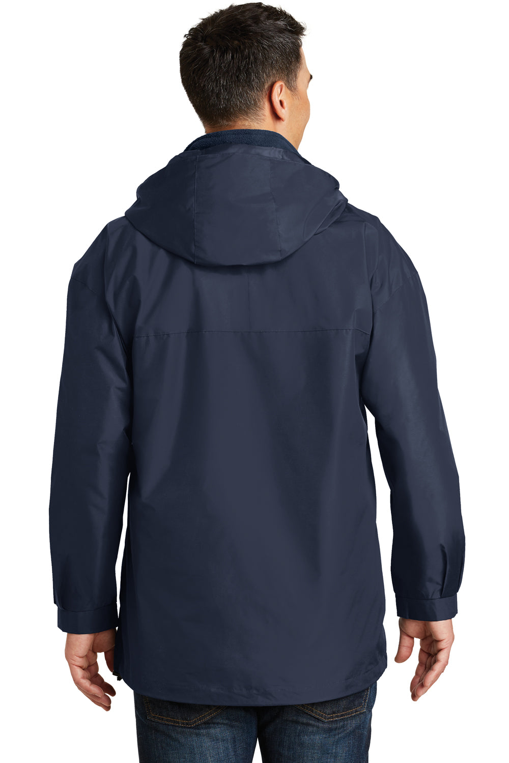 Port Authority J777 Mens 3-in-1 Wind & Water Resistant Full Zip Hooded Jacket Navy Blue Back
