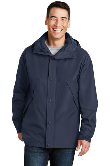 Port Authority J777 Mens 3-in-1 Wind & Water Resistant Full Zip Hooded Jacket Navy Blue Front