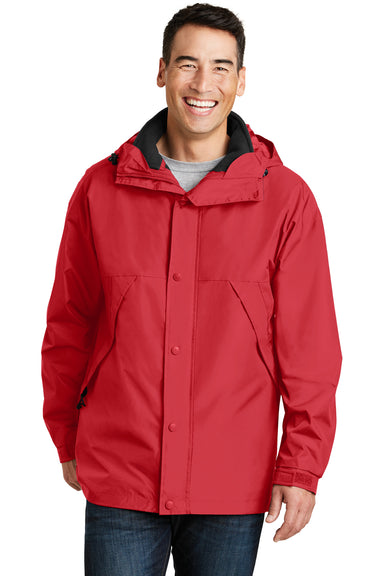 Port Authority J777 Mens 3-in-1 Wind & Water Resistant Full Zip Hooded Jacket Red Front
