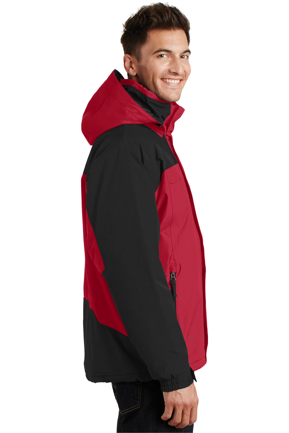 Port Authority J792 Mens Nootka Waterproof Full Zip Hooded Jacket Red/Black Side