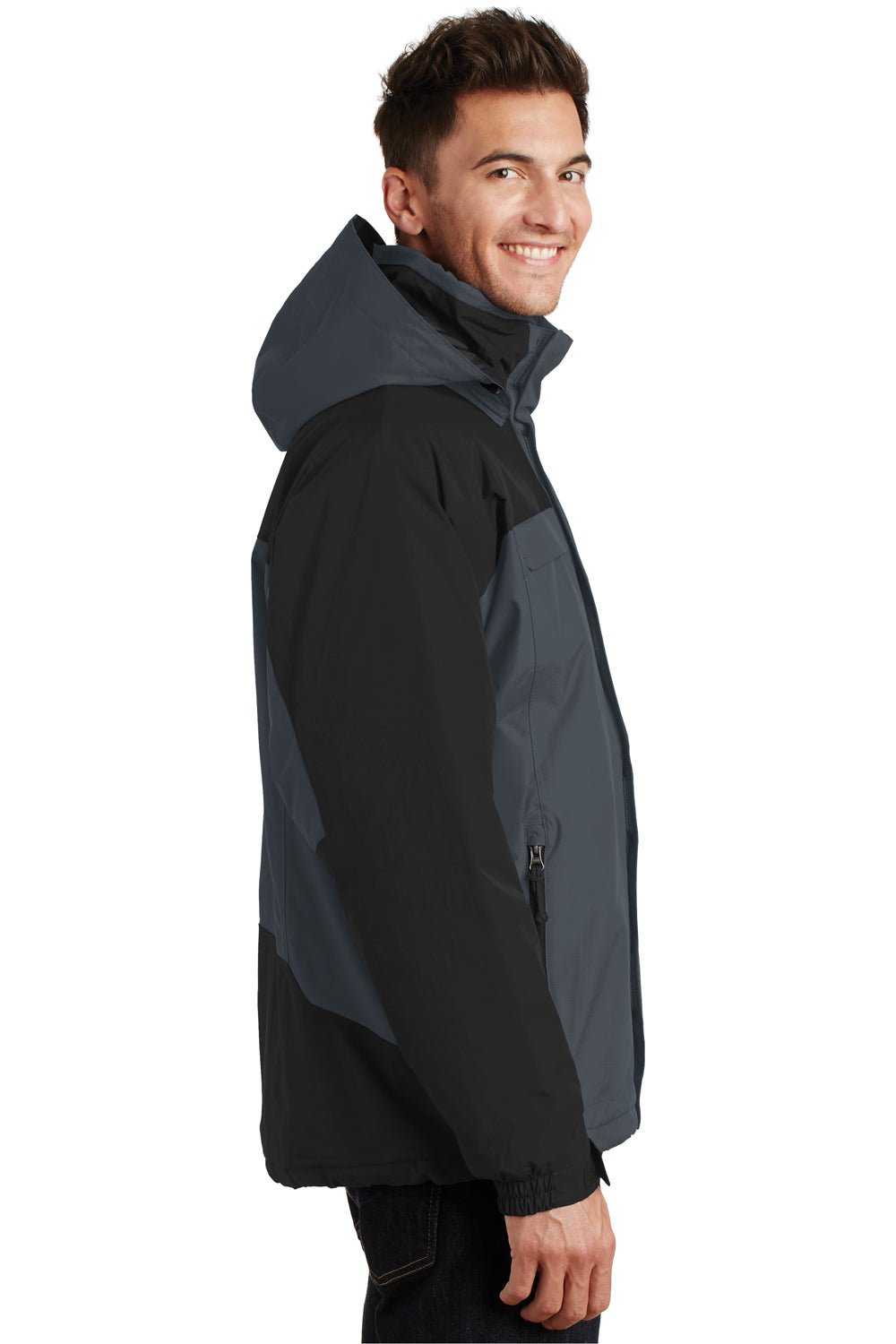 Port Authority J792 Mens Nootka Waterproof Full Zip Hooded Jacket Graphite Grey/Black Side