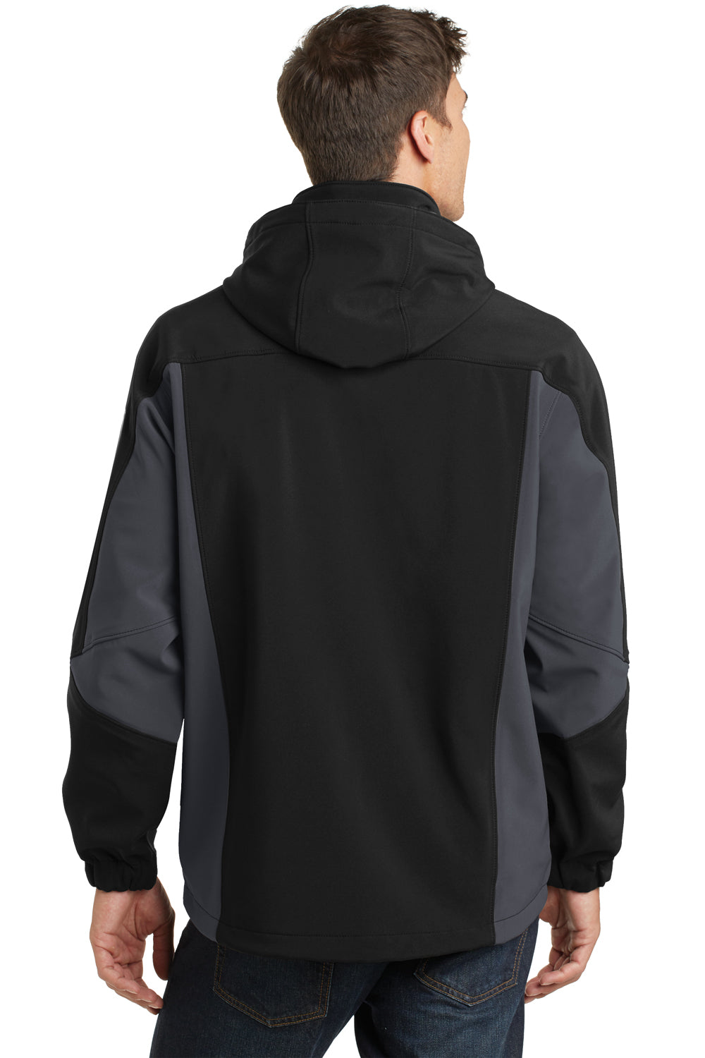 Port Authority J798 Mens Waterproof Full Zip Hooded Jacket Black/Grey Back