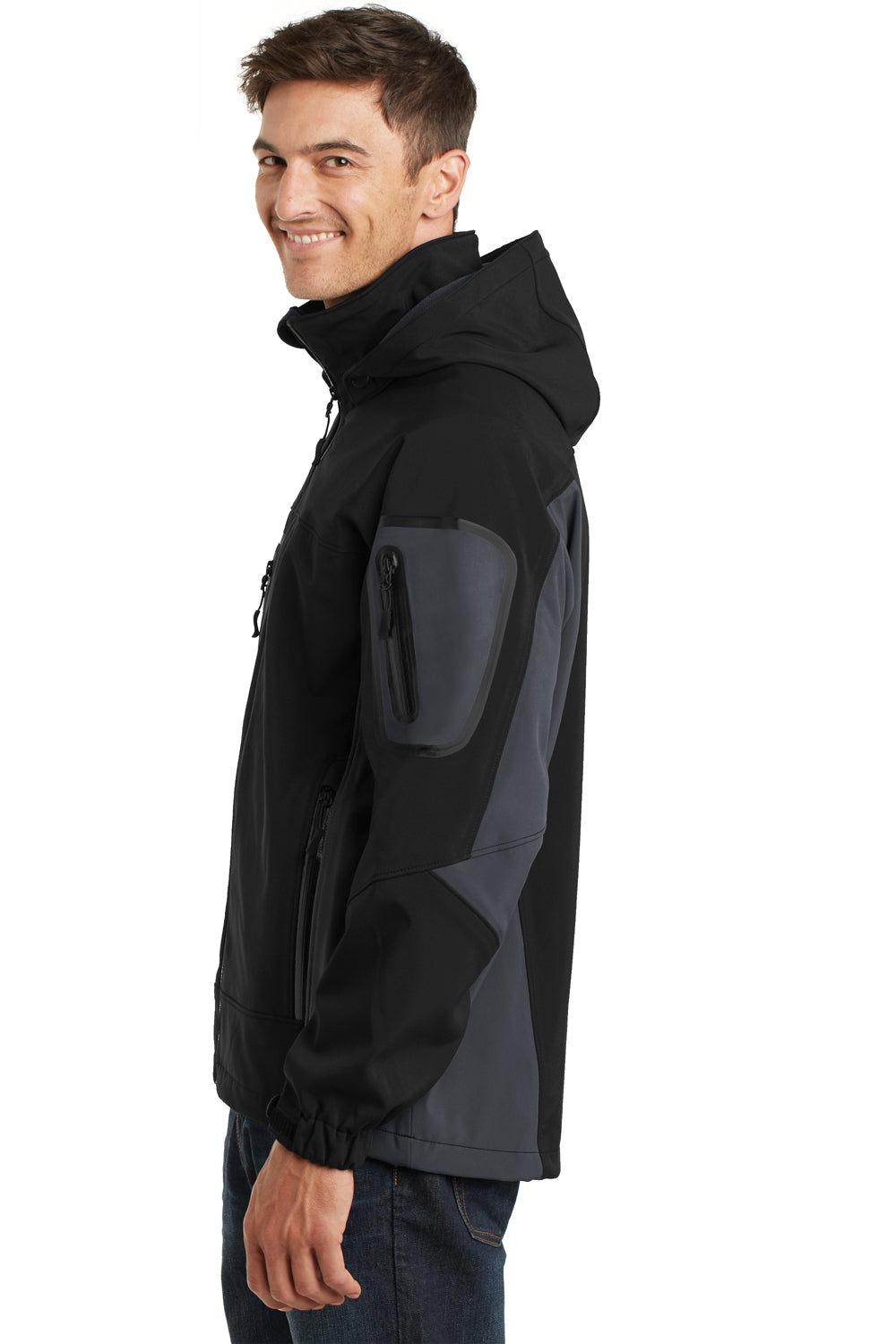 Port Authority J798 Mens Waterproof Full Zip Hooded Jacket Black/Grey Side