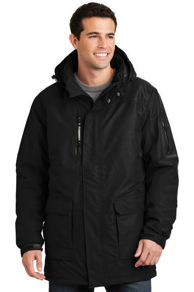 Port Authority J799 Mens Waterproof Full Zip Hooded Jacket Black Front