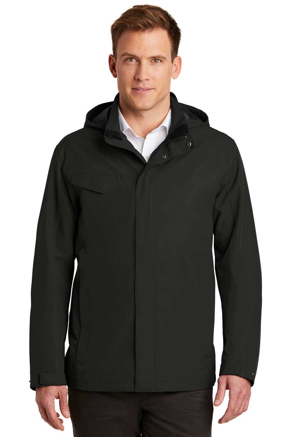 Port Authority J900 Mens Collective Waterproof Full Zip Hooded Jacket Black Front