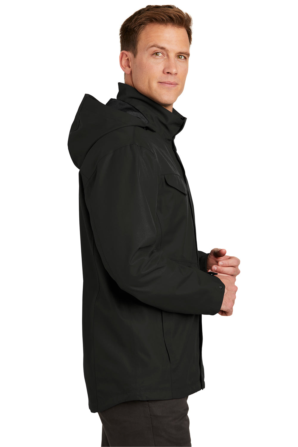 Port Authority J900 Mens Collective Waterproof Full Zip Hooded Jacket Black Side