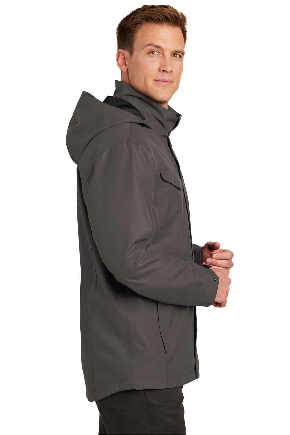 Port Authority J900 Mens Collective Waterproof Full Zip Hooded Jacket Graphite Grey Side