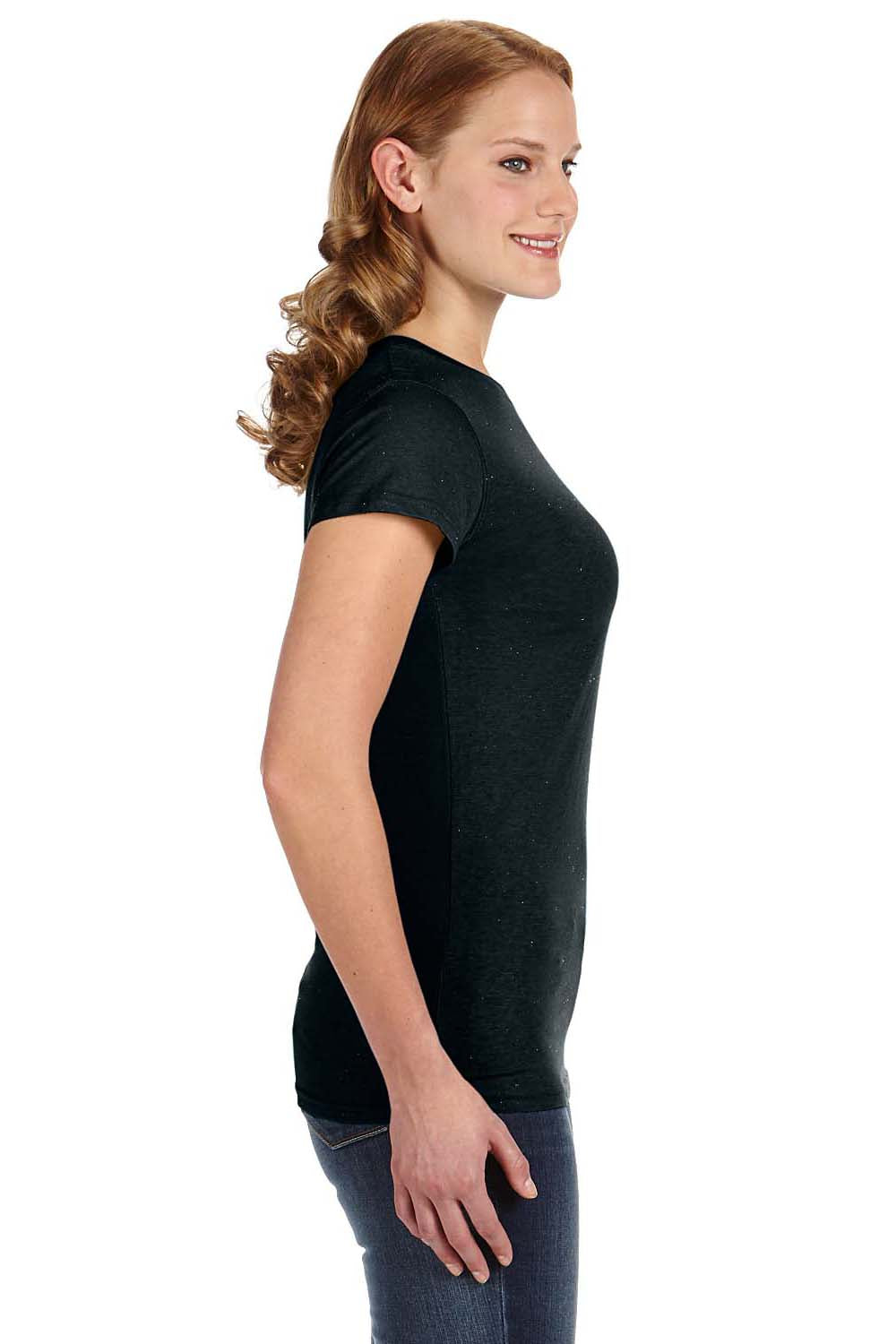 J America JA8138 Womens Glitter Short Sleeve Crewneck T-Shirt Black Side